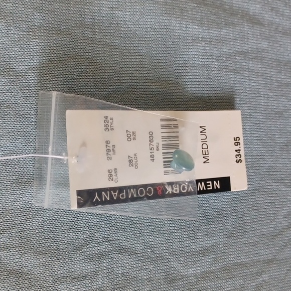 Sweater, short sleeve,  button front, v-neck, blue-green, NWT - Picture 4 of 6